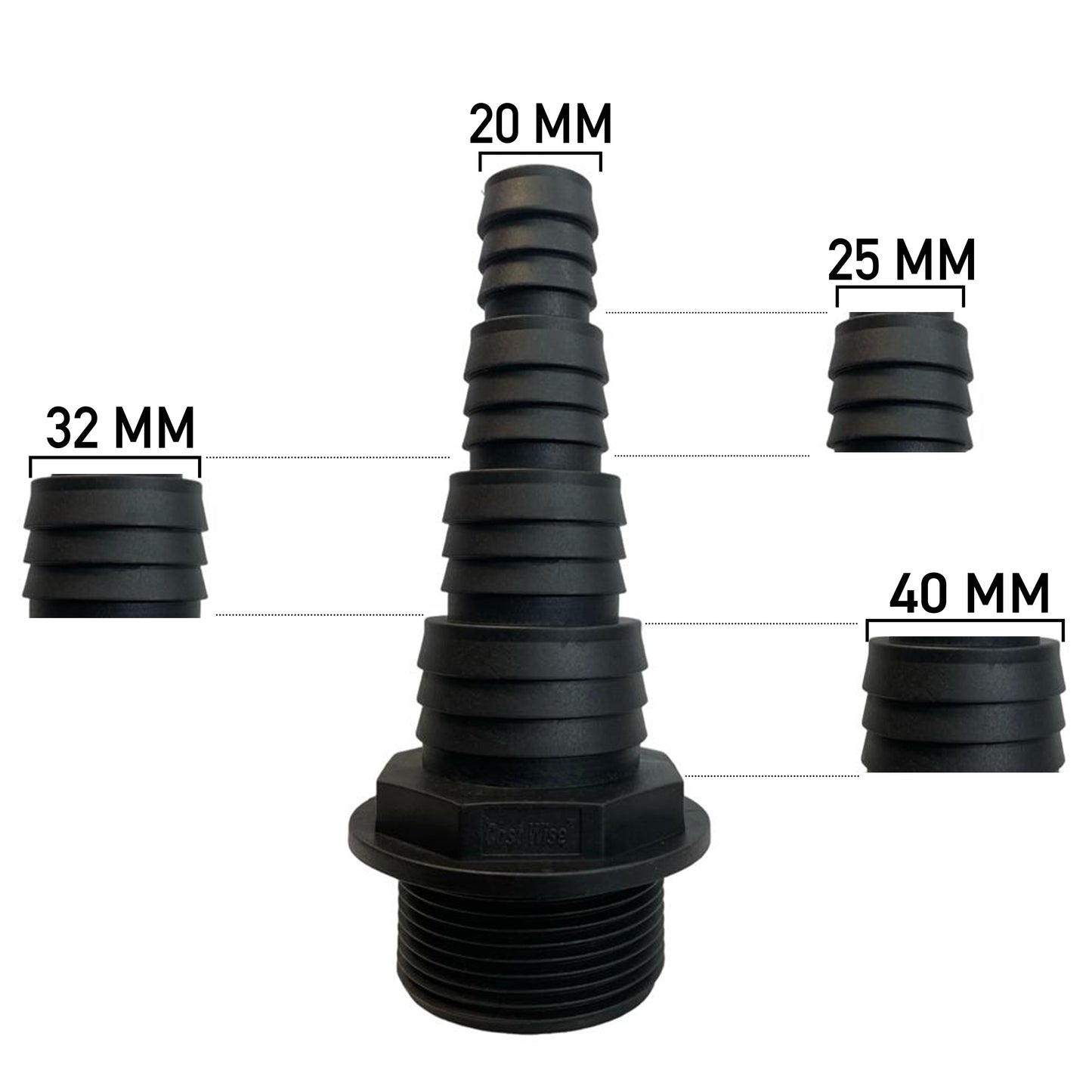 Pond Connector 1.5in BSPM - 20/25/32/40mm Outdoor Watering Kit Hose Pipe Fitting