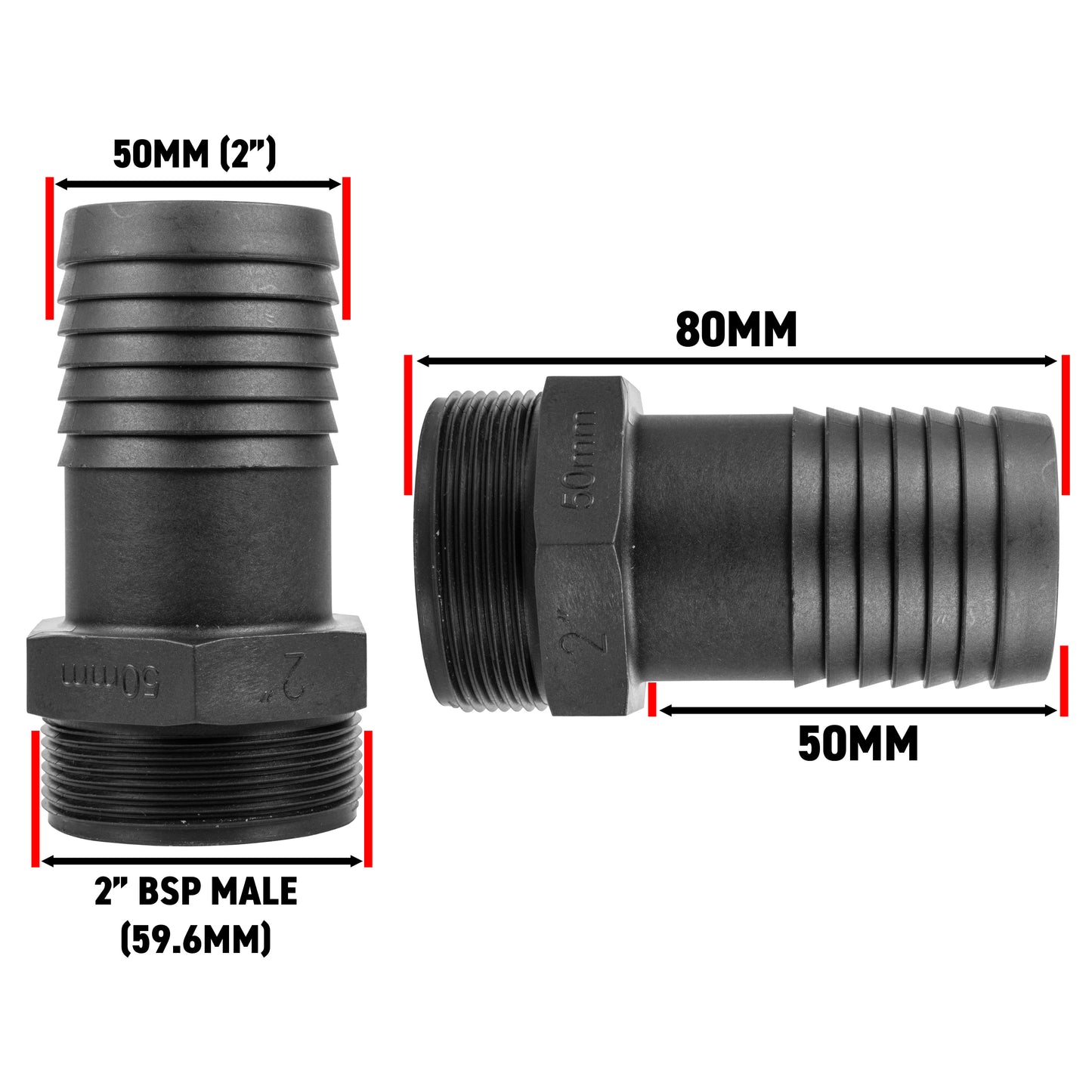Pond Straight Connector 2in BSPM - 50mm Hose Connector Set Garden Irrigation Kit
