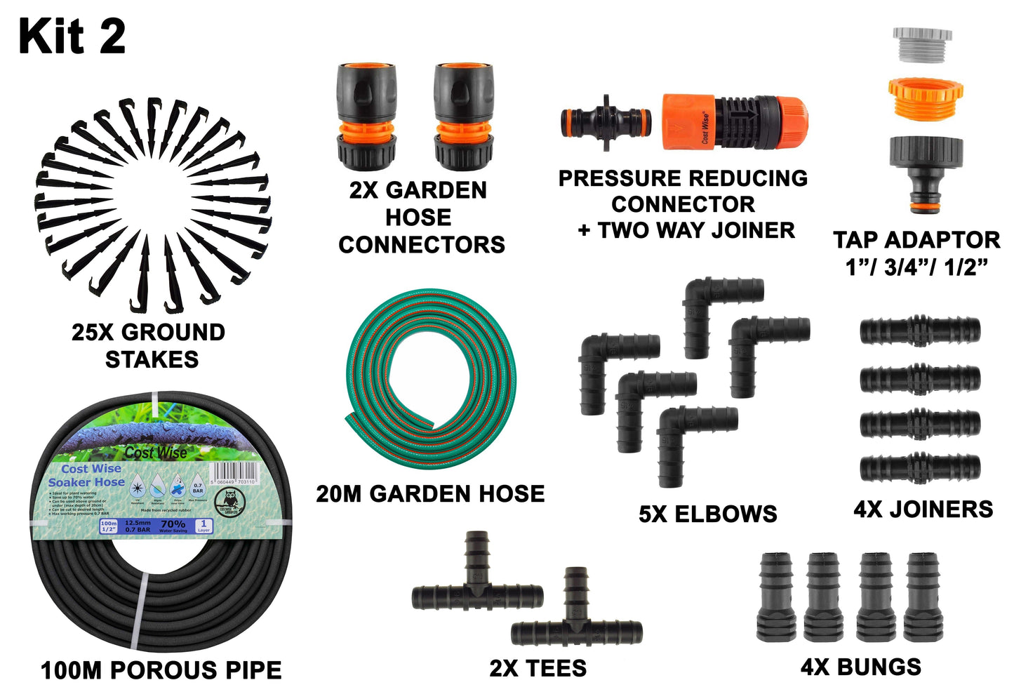 Porous Pipe Kit, POROUS-KIT2 Drip Irrigation Fitting Garden Irrigation Kit