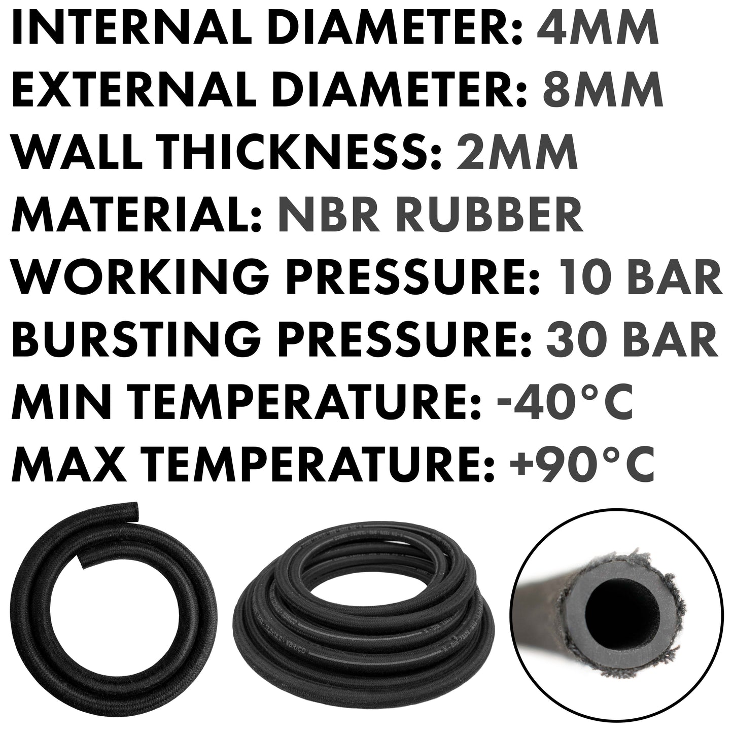Rubber Reinforced with a Heat Resistant Textile Braid 4mm/8mm Weatherproof Cover