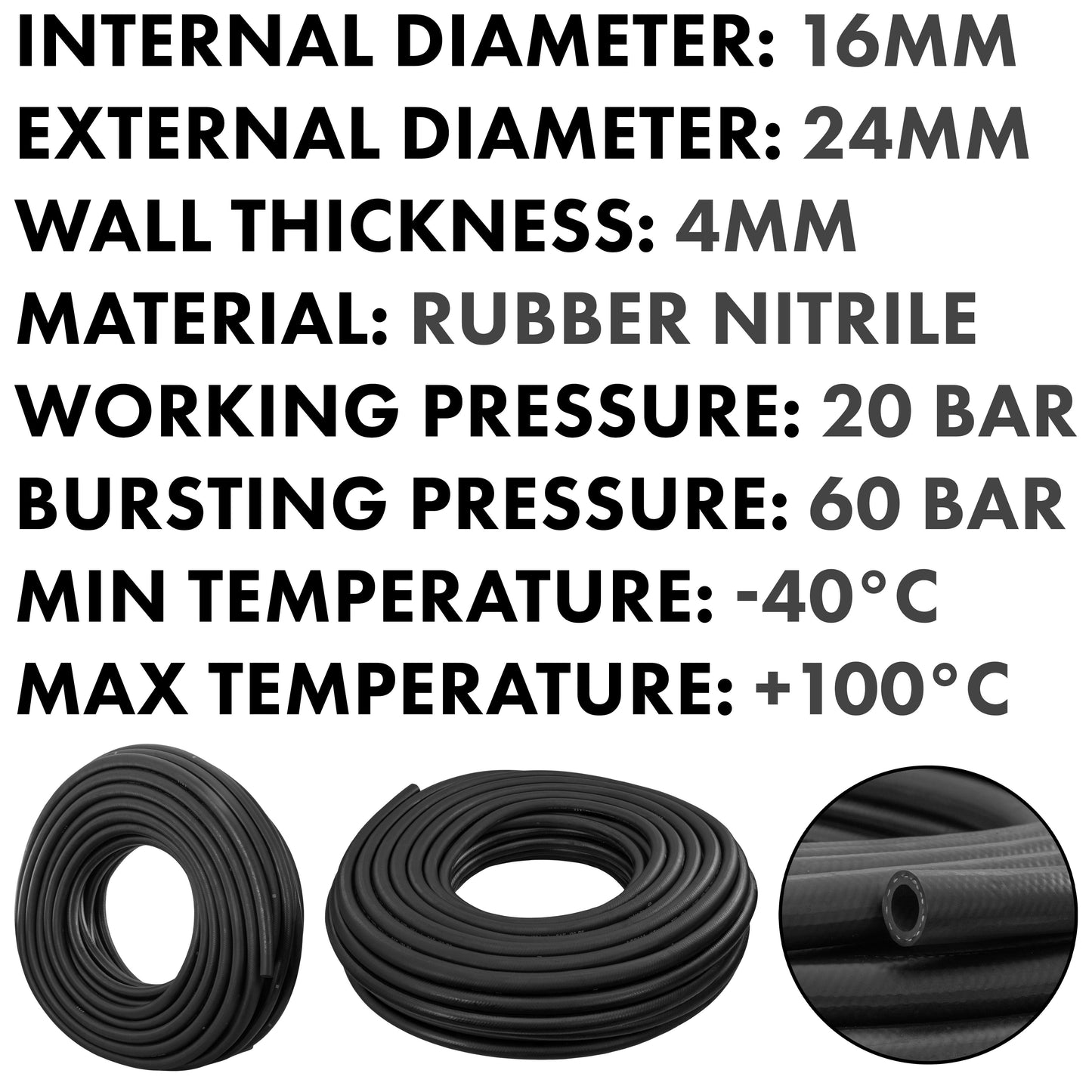 Rubber 16mm Braided Fuel, Oil Hose SAE J30 R6 for Pipe and Water Fitting