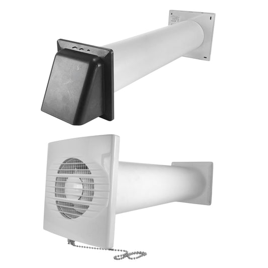 AP Supplies Through Wall Ventilation Kit RICO Pull-Cord Switch Fan with Graphite External Vent