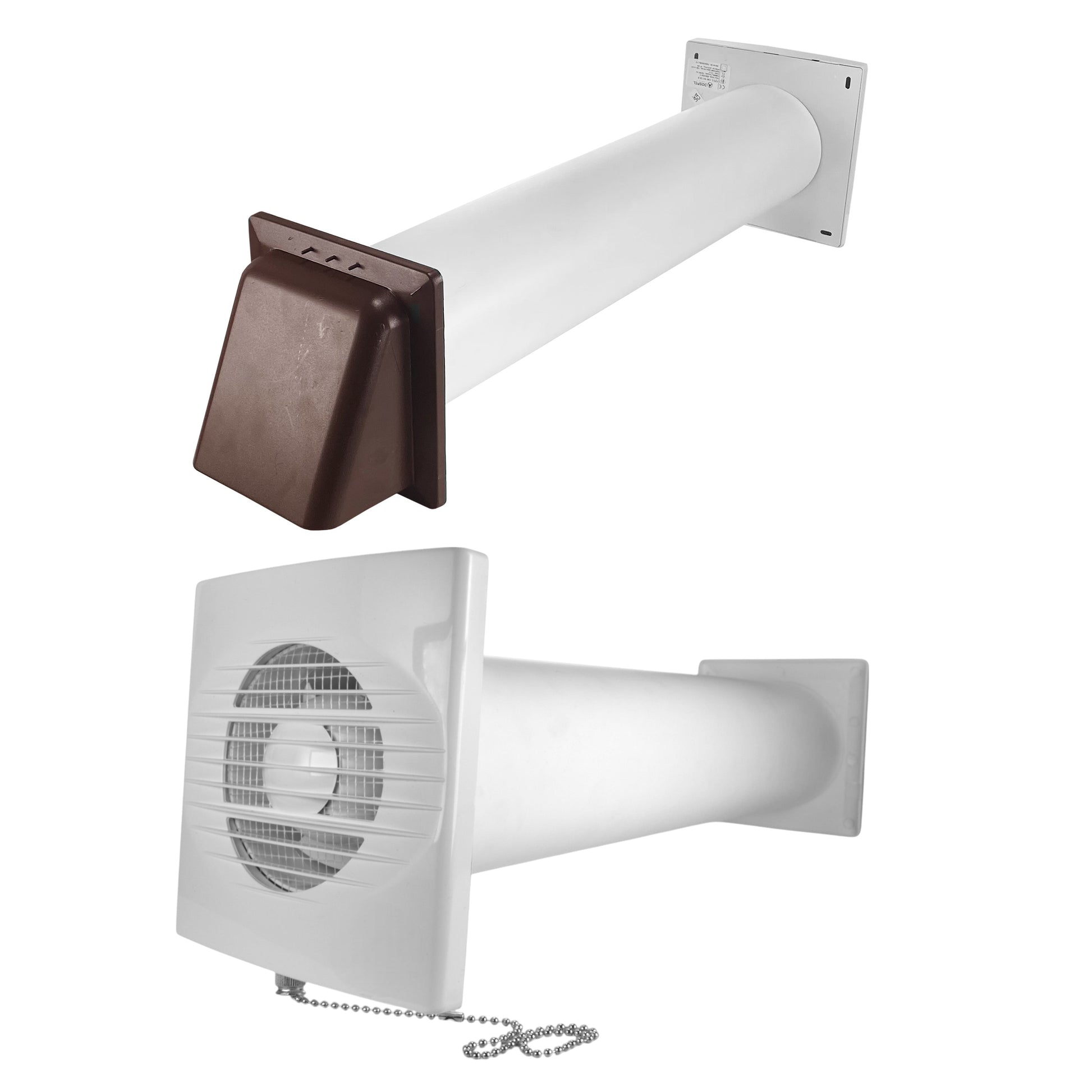 AP Supplies Through Wall Ventilation Kit RICO Pull-Cord Switch Fan with Brown External Vent