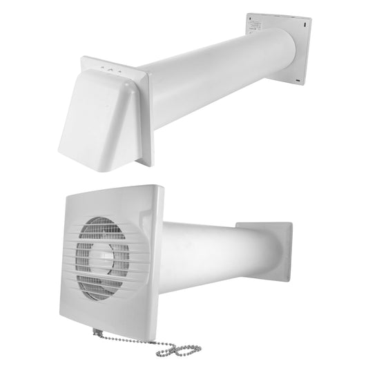 AP Supplies Through Wall Ventilation Kit RICO Pull-Cord Switch Fan with White External Vent