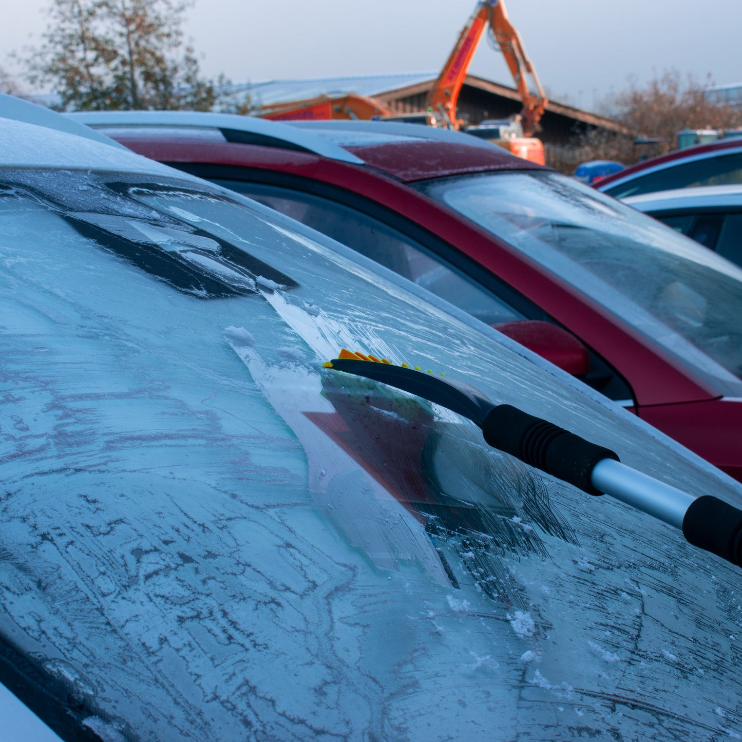 Telescopic Snow Brush + Ice Scraper Orange Frost Protection Fleece Car Accessory