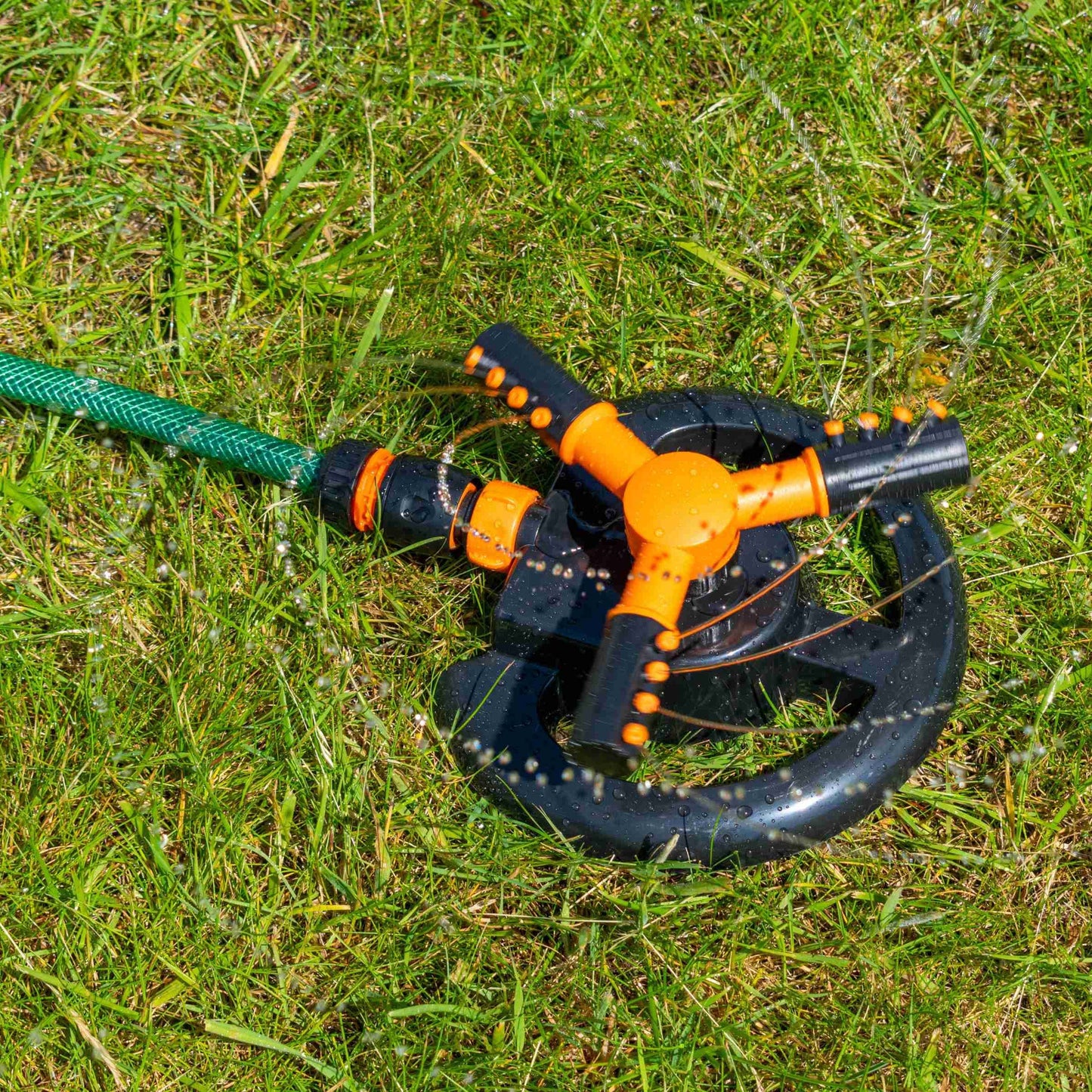 Bradas 3-Arm Rotating Sprinkler Black Orange Line Lawn Sprinkler Water Connector