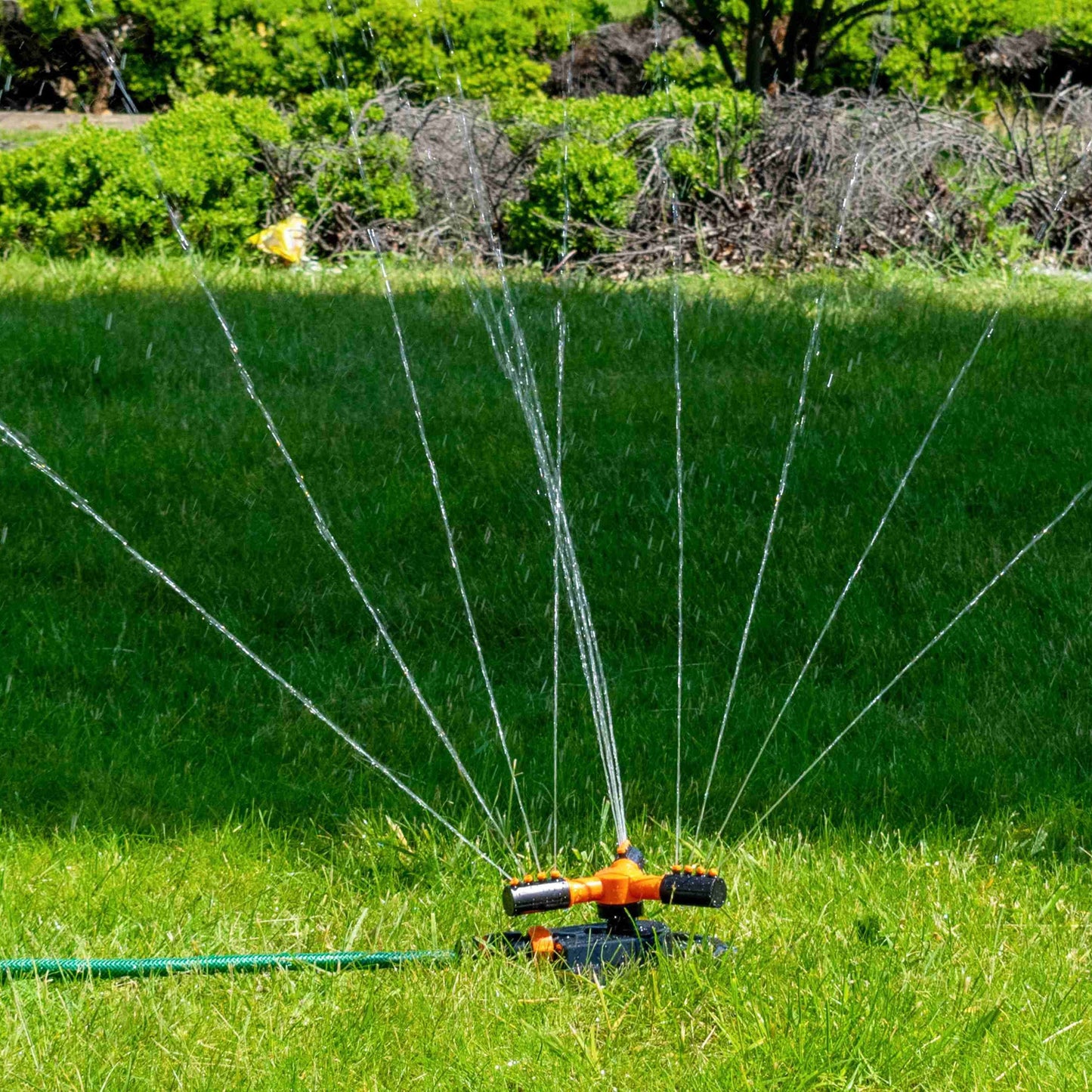 Bradas 3-Arm Rotating Sprinkler Black Orange Line Lawn Sprinkler Water Connector