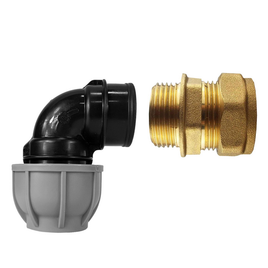 AP Supplies Brass Compression 15mm Straight with 25mm MDPE Elbow