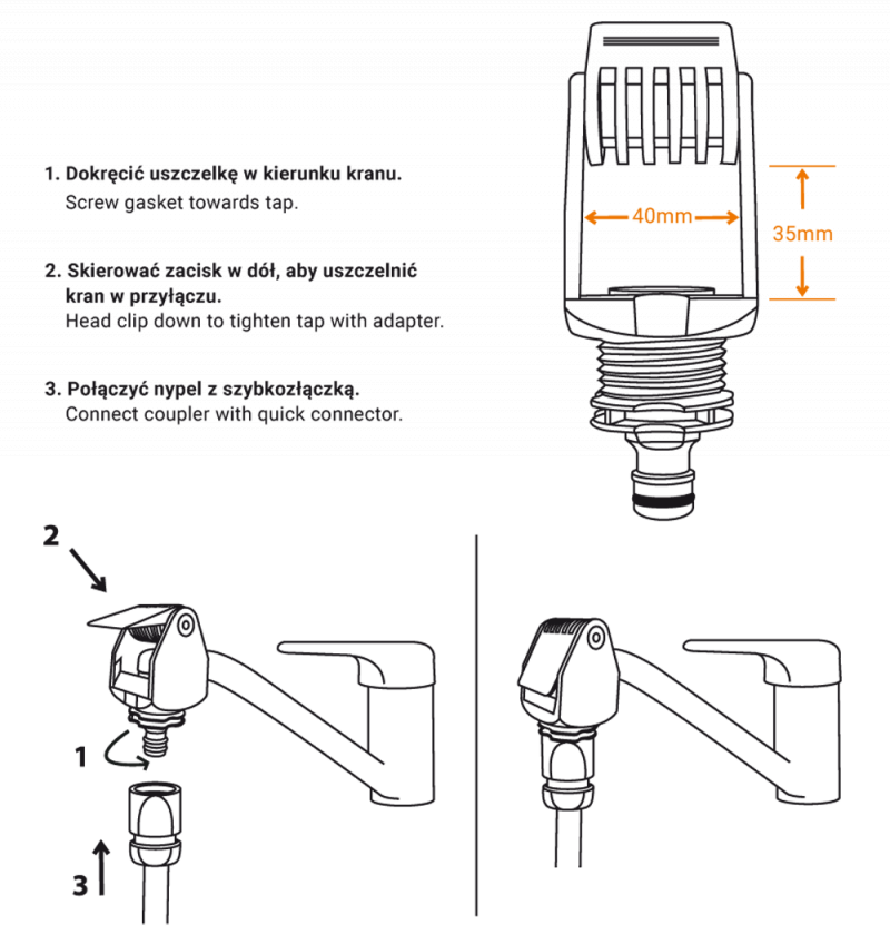 AP Supplies Black/Orange Kitchen Tap Connection Max 40mm