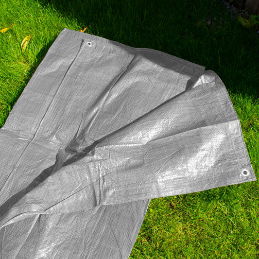 Gray S-Grade Tarpaulin 3m x 3m Waterproof Tarpaulin Cover Outdoor Ground Sheet