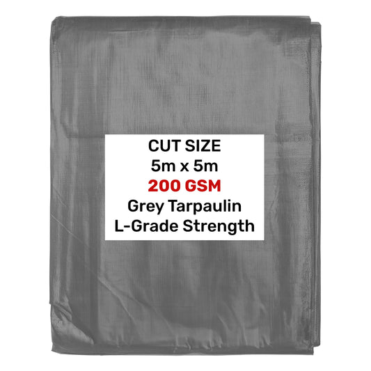 Grey L-Grade Tarpaulin 5m x 5m Waterproof Tarpaulin Cover Outdoor Ground Sheet
