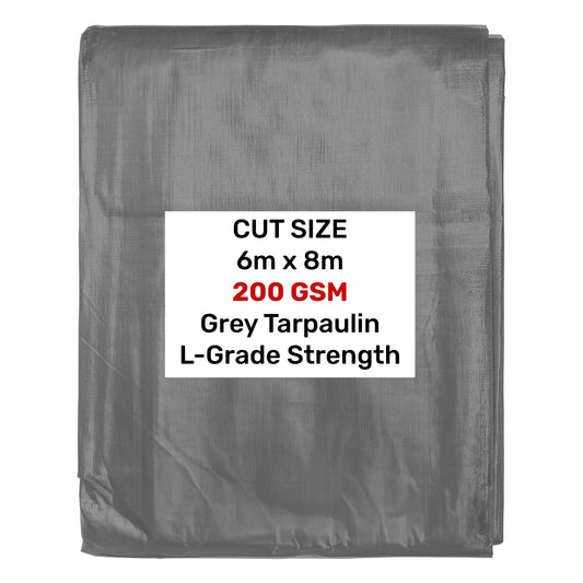 Grey L-Grade Tarpaulin 6m x 8m Waterproof Tarpaulin Cover Outdoor Ground Sheet