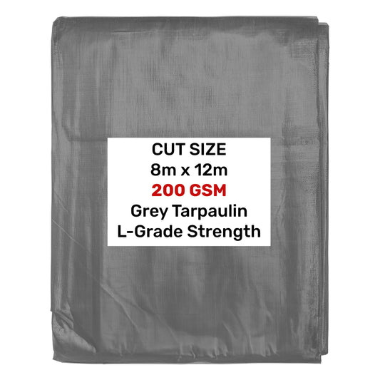 Grey L-Grade Tarpaulin 8m x 12m Waterproof Tarpaulin Cover Outdoor Ground Sheet