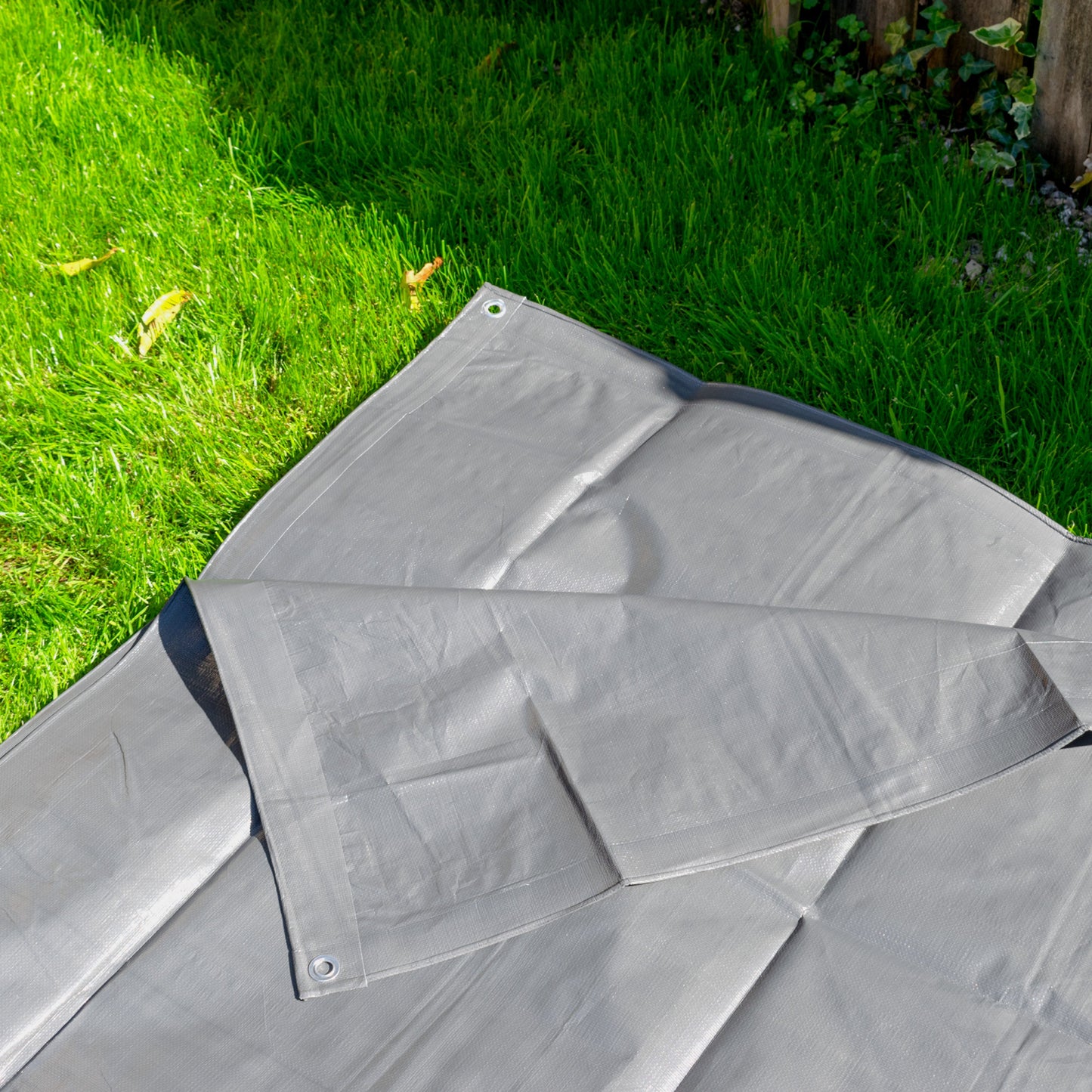 Grey L-Grade Tarpaulin 3m x 3m Waterproof Tarpaulin Cover Outdoor Ground Sheet