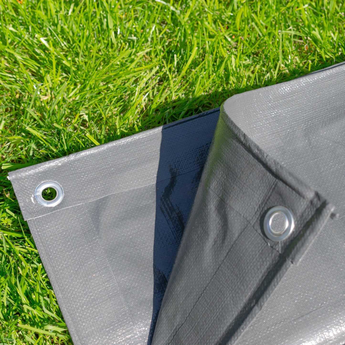 Grey L-Grade Tarpaulin 3m x 5m Waterproof Tarpaulin Cover Outdoor Ground Sheet