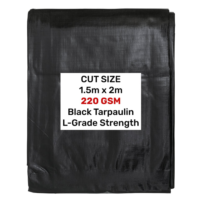Black Silver L-Grade Tarpaulin 1.5m x 2m Reinforced Eyelets Outdoor Ground Sheet