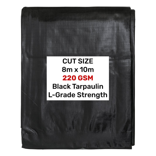 Black Silver L-Grade Tarpaulin 8m x 10m Waterproof Tarpaulin Cover Outdoor Cover