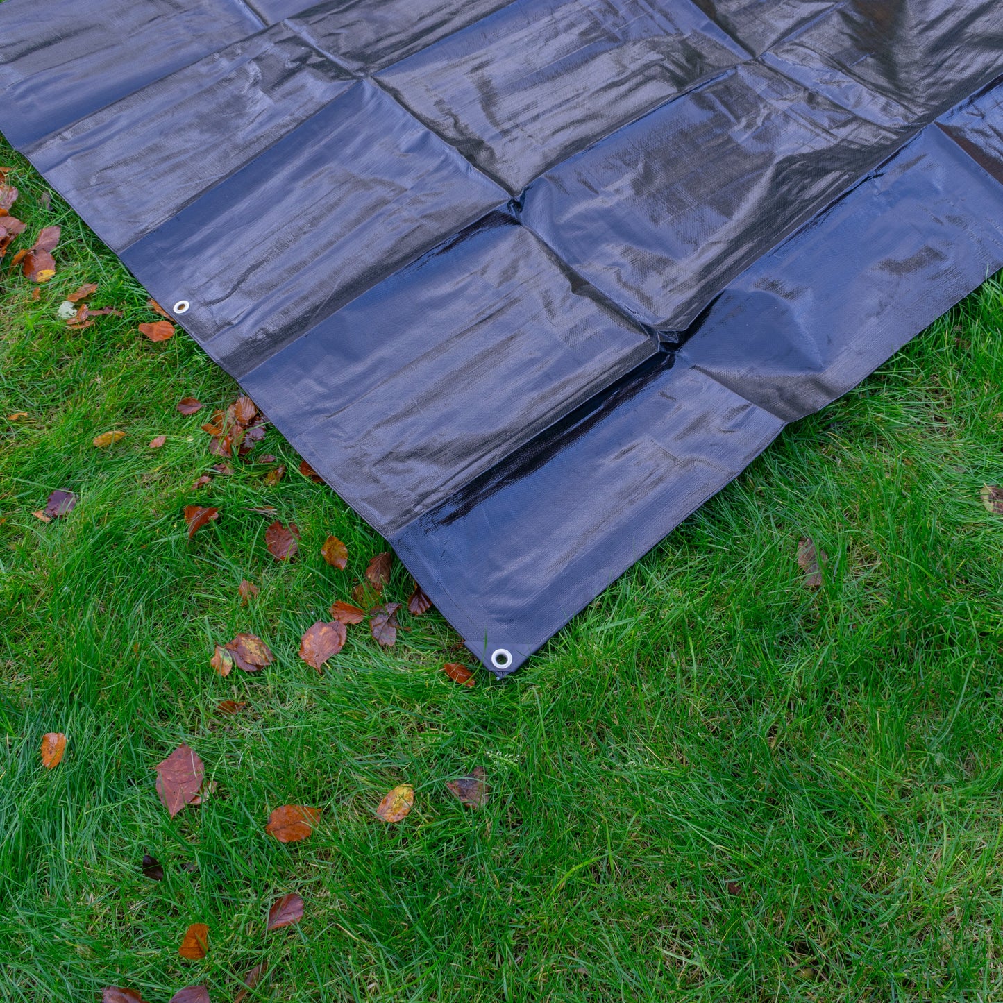 AP Supplies Black/Silver L-Grade Tarpaulin with 10m of 6mm Bungee Rope and 10 x Screw Type Tarp Clips - 4m x 5m