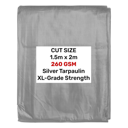 Silver XL-Grade Tarpaulin 1.5m x 2m Reinforced Eyelets Heavy Duty Outdoor Sheet