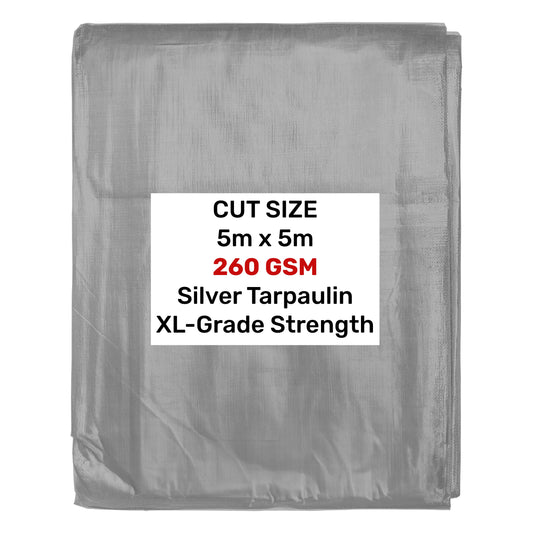 Silver XL-Grade Tarpaulin 5m x 5m Waterproof Tarpaulin Cover Reinforced Eyelets