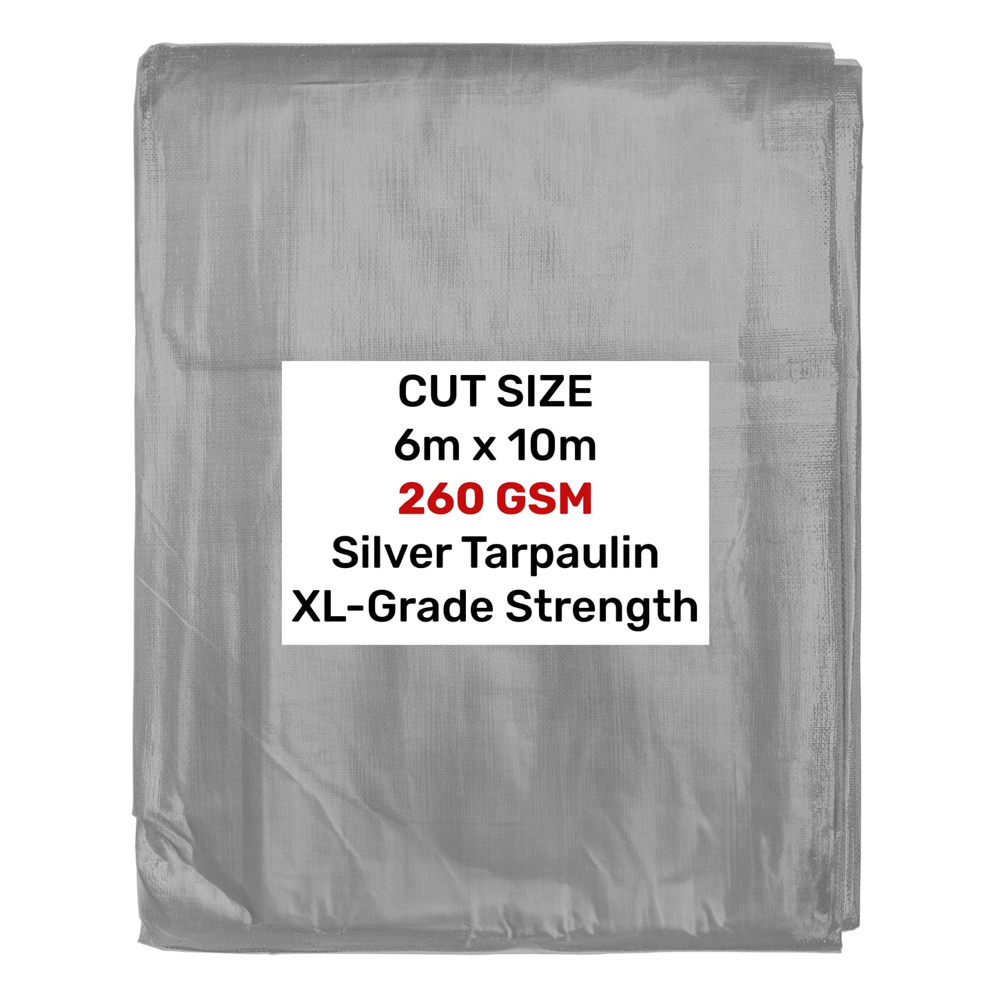 Silver XL-Grade Tarpaulin 6m x 10m Waterproof Tarpaulin Cover Reinforced Eyelets