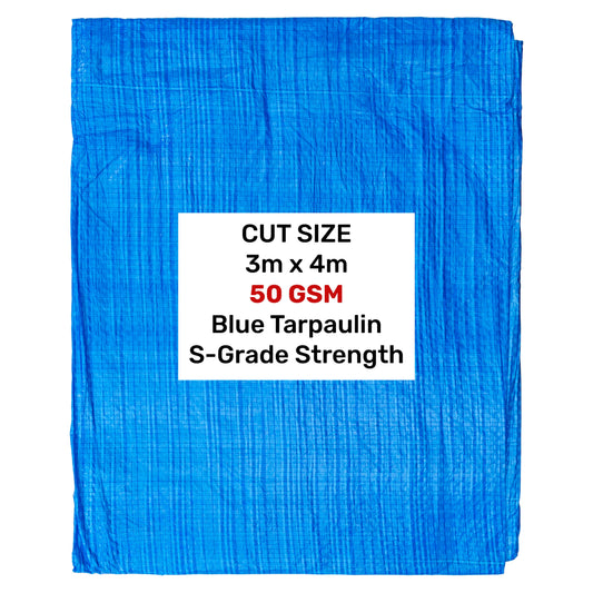 Blue S-Grade Tarpaulin 3m x 4m Waterproof Tarpaulin Cover Outdoor Ground Sheet