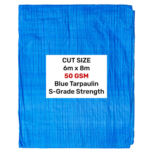 Blue S-Grade Tarpaulin 6m x 8m Waterproof Tarpaulin Cover Outdoor Ground Sheet