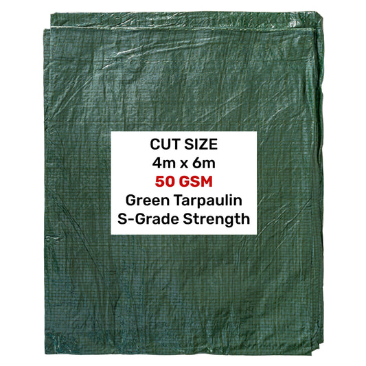 Green S-Grade Tarpaulin 4m x 6m Waterproof Tarpaulin Cover Outdoor Ground Sheet