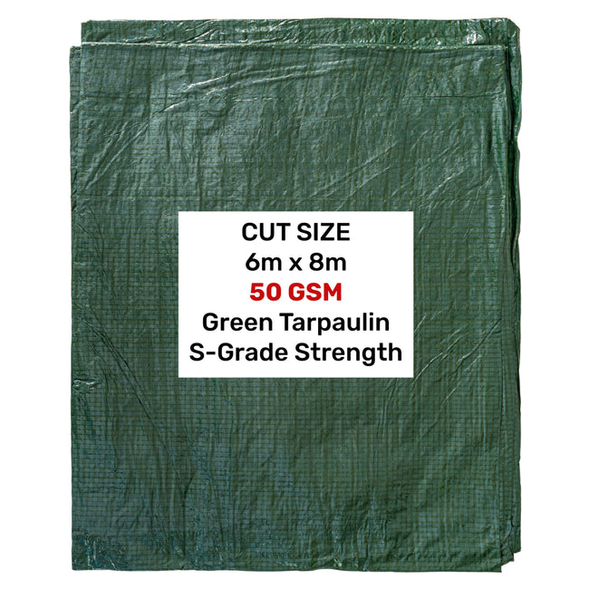 Green S-Grade Tarpaulin 6m x 8m Waterproof Tarpaulin Cover Outdoor Ground Sheet
