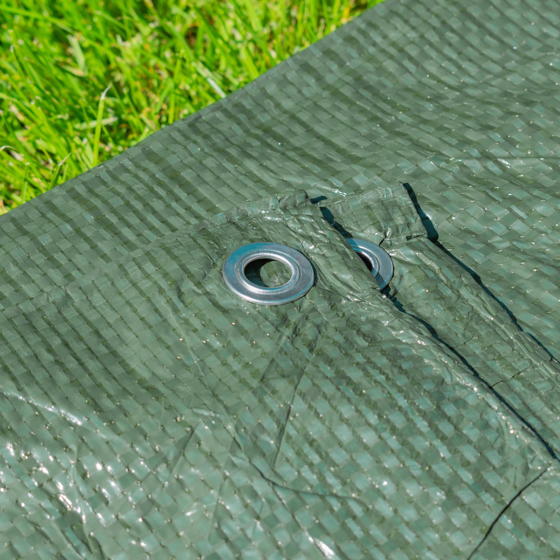 AP Supplies Green S-Grade Tarpaulin with 10m of 6mm Bungee Rope and 10 x Slide Type Tarp Clips - 3m x 3m