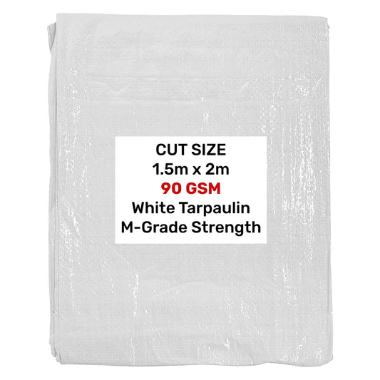 White M-Grade Tarpaulin 1.5m x 2m Waterproof Tarpaulin Cover Garden Ground Cover
