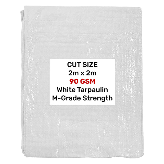 White M-Grade Tarpaulin 2m x 2m Waterproof Tarpaulin Cover Weed Control Membrane