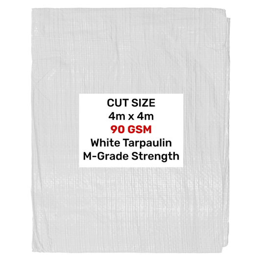 White M-Grade Tarpaulin 4m x 4m Waterproof Tarpaulin Cover Weed Control Membrane