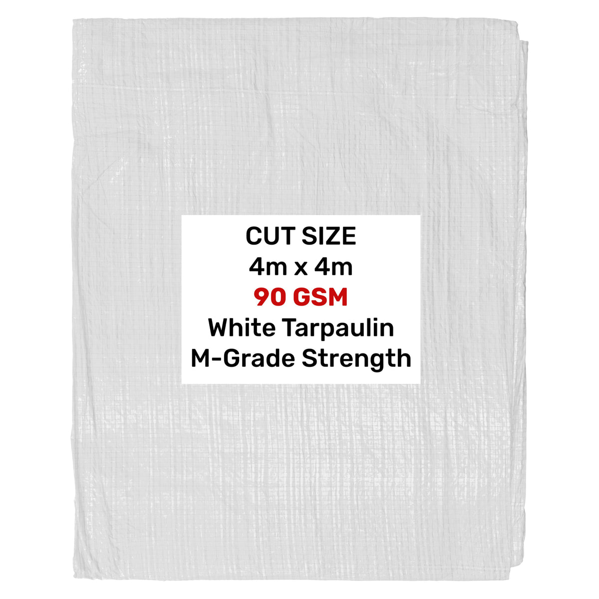Waterproof Tarpaulin Cover Ground Sheet Green Blue Grey Whit - White / M-Grade 90gsm / 4m x 4m