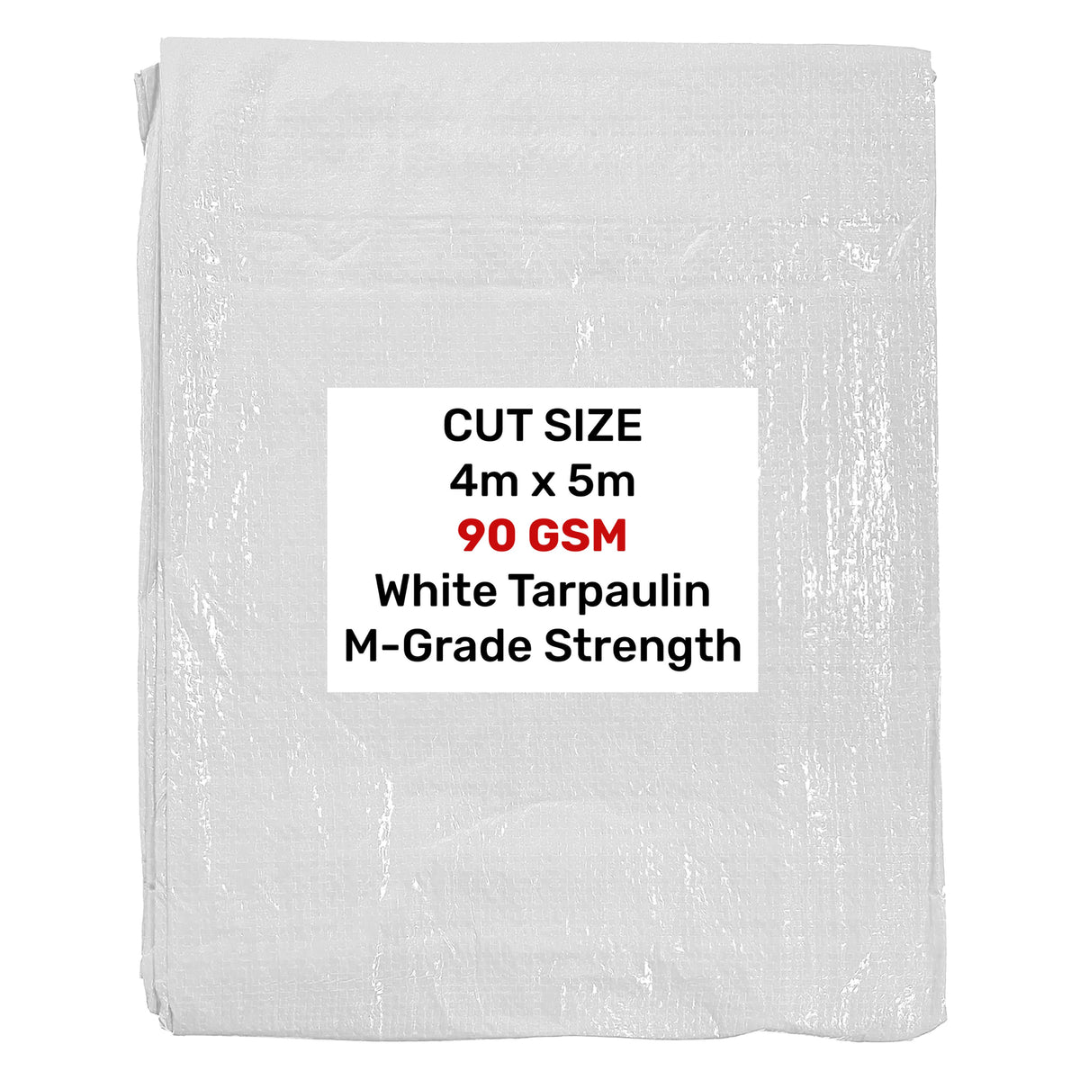 Waterproof Tarpaulin Cover Ground Sheet Green Blue Grey Whit - White / M-Grade 90gsm / 4m x 5m