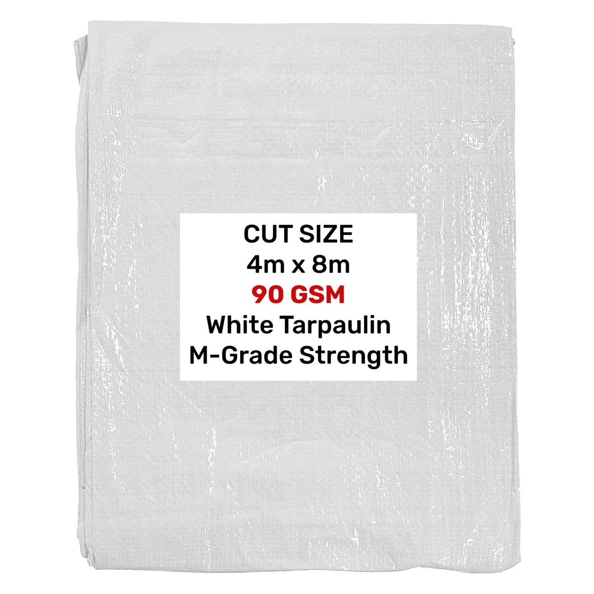 Waterproof Tarpaulin Cover Ground Sheet Green Blue Grey Whit - White / M-Grade 90gsm / 4m x 8m