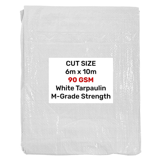 White M-Grade Tarpaulin 6m x 10m Waterproof Tarpaulin Cover Outdoor Ground Sheet