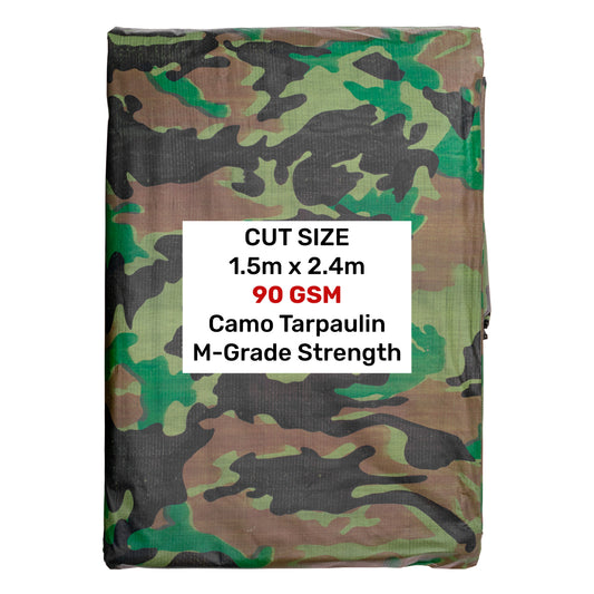 Camouflage M-Grade Tarpaulin 1.5m x 2.4m Reinforced Eyelets Outdoor Ground Sheet