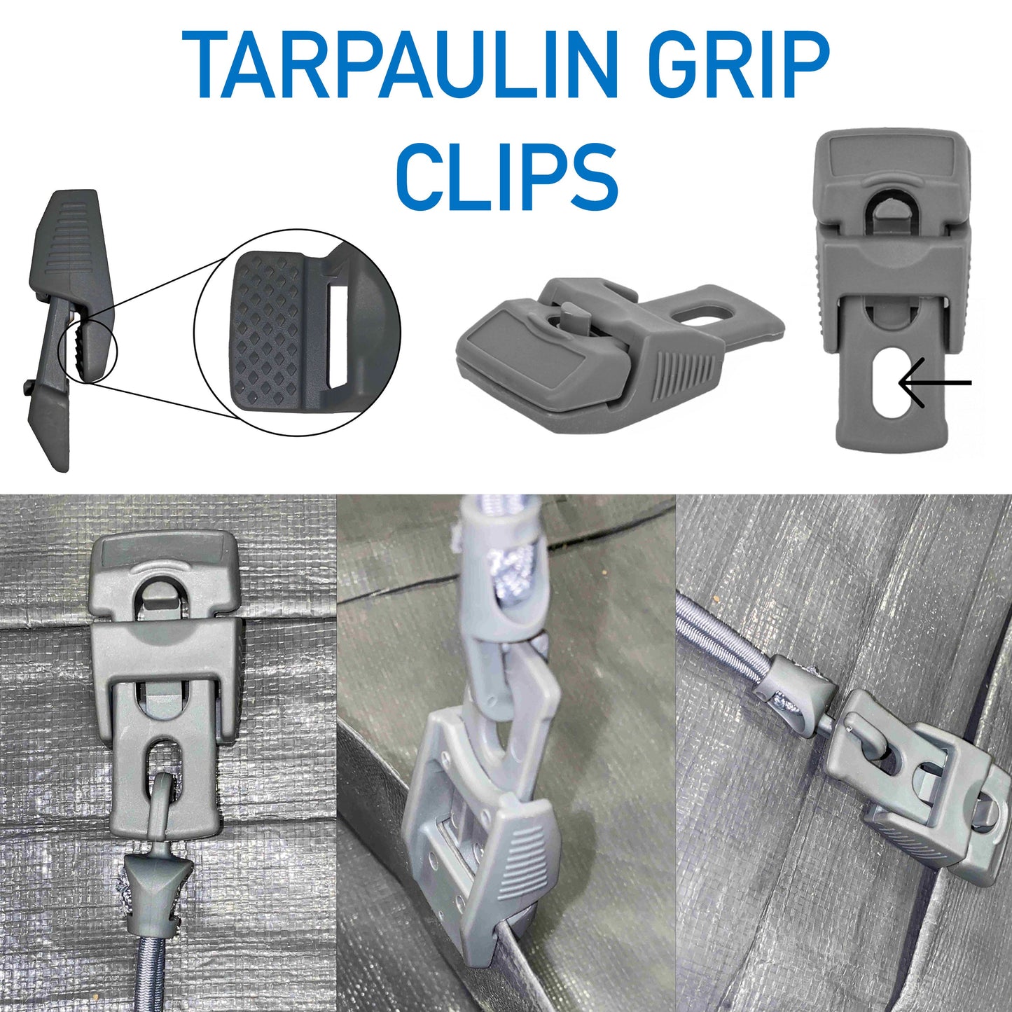 Tarp Clip Gray Slide Type Pack of 10 Waterproof Tarpaulin Cover Waterproof Sheet