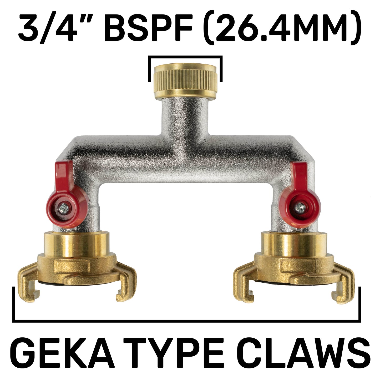 AP Supplies Two Way Tap Splitter Brass 3/4" BSP with Geka Type Outlets