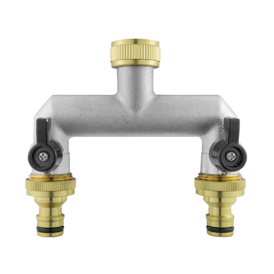 AP Supplies Two Way Tap Splitter Brass 3/4" BSP with Quick Connect Outlets
