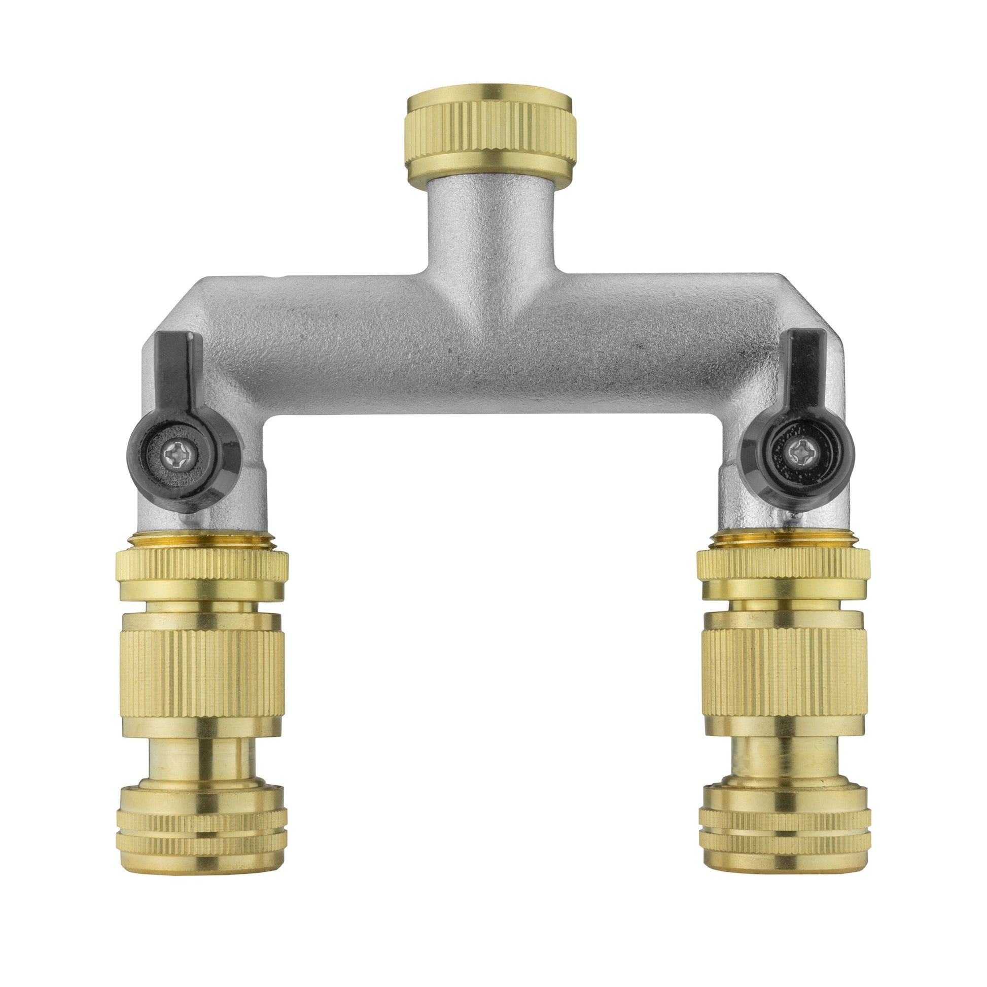 AP Supplies Two Way Tap Splitter Brass 3/4" BSP with Quick Connect and Hose Fittings