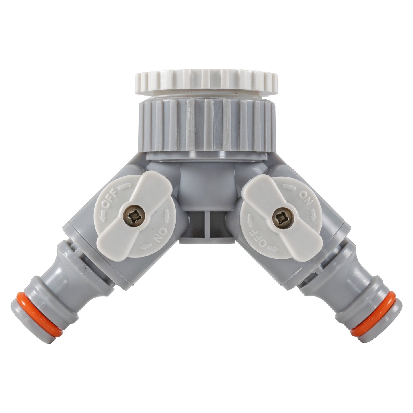 AP Supplies 2-Way Tap Connector With Valves 1" or 3/4" BSP Female, Gray/White