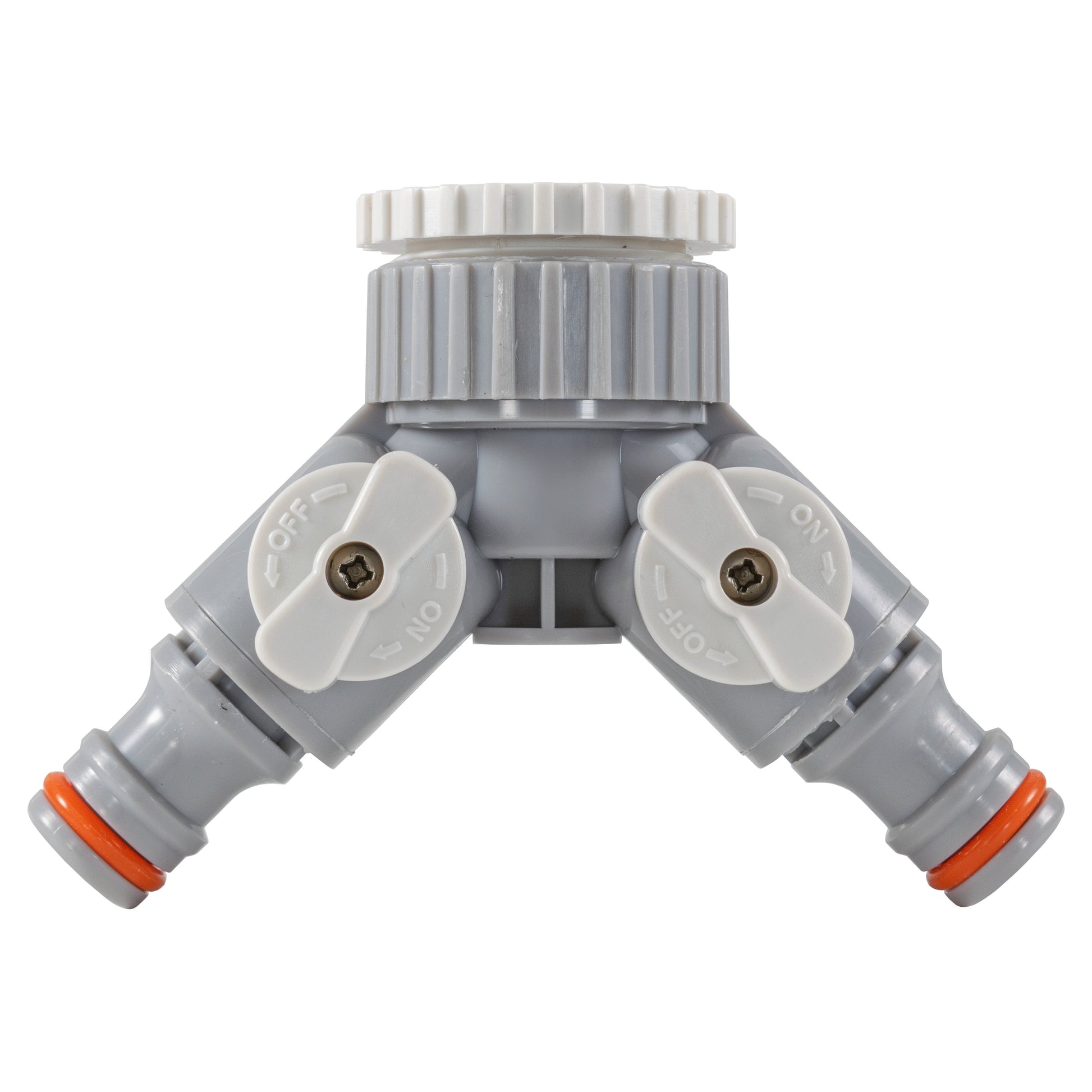 AP Supplies 2-Way Tap Connector With Valves 1" or 3/4" BSP Female, Gray/White
