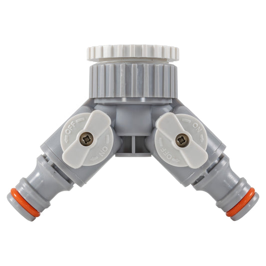 AP Supplies 2-Way Tap Connector With Valves 1" or 3/4" BSP Female, Gray/White