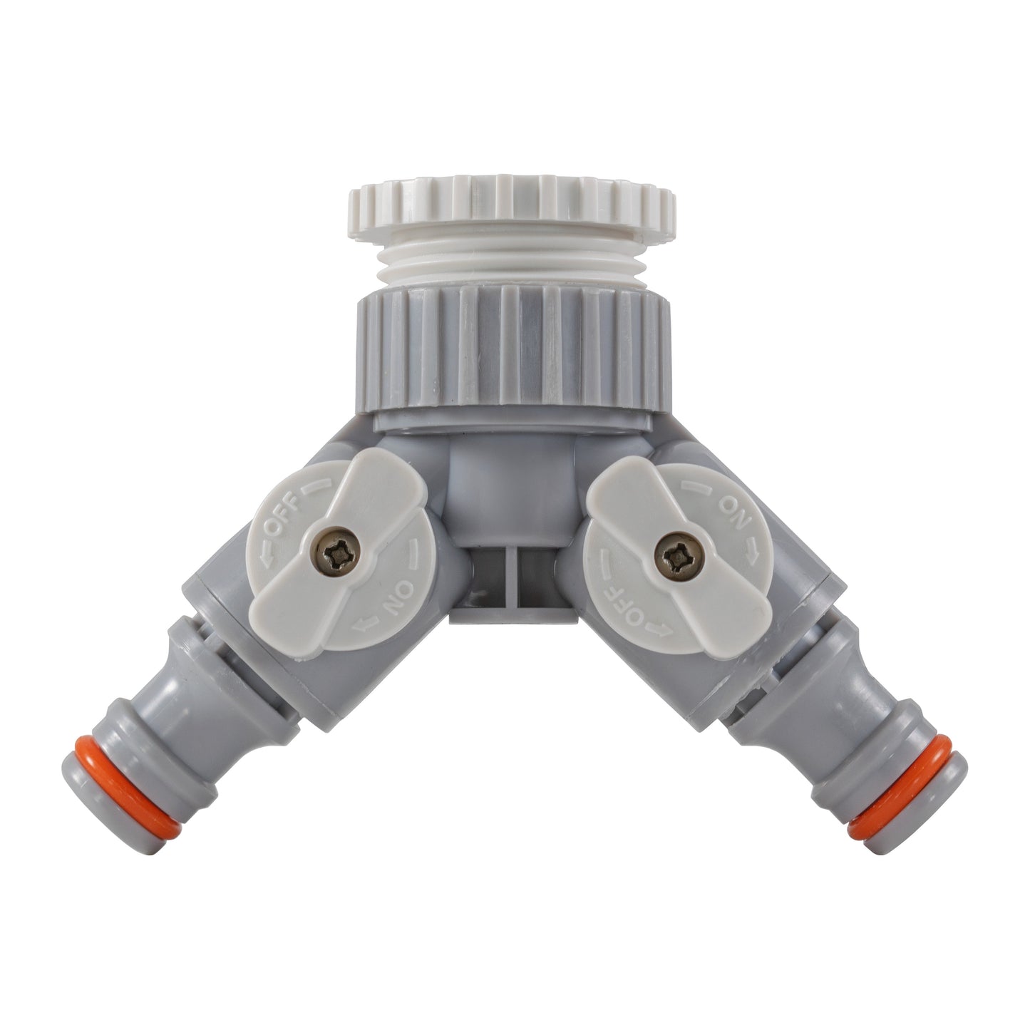 AP Supplies 2-Way Tap Connector With Valves 1" or 3/4" BSP Female, Gray/White