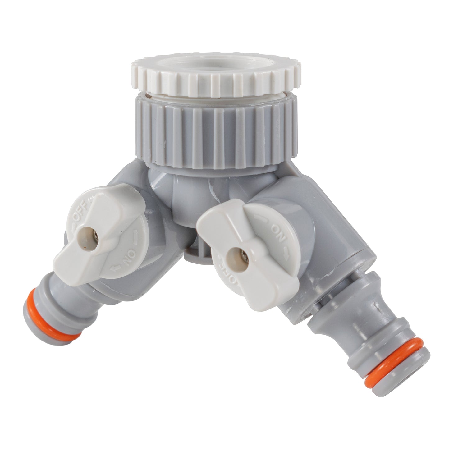 AP Supplies 2-Way Tap Connector With Valves 1" or 3/4" BSP Female, Gray/White