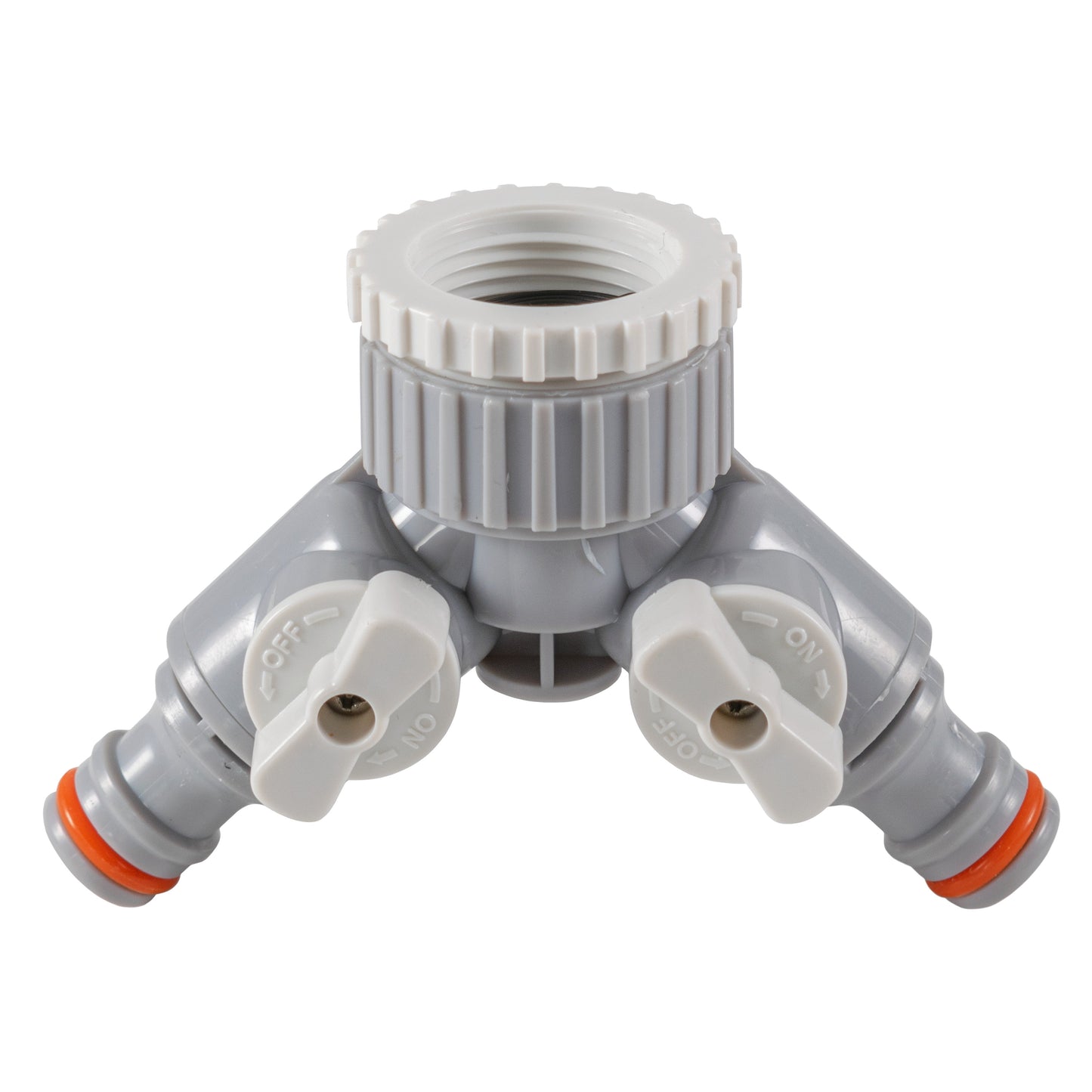 AP Supplies 2-Way Tap Connector With Valves 1" or 3/4" BSP Female, Gray/White