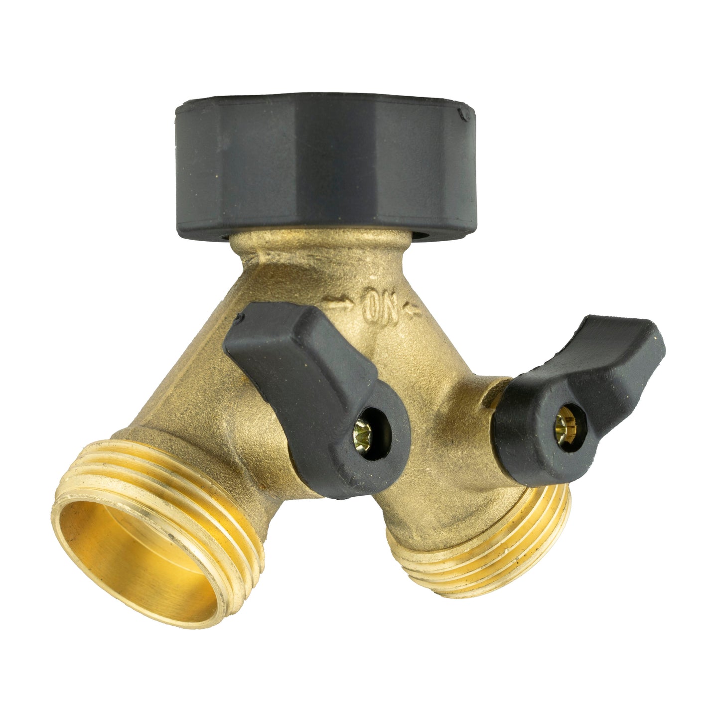 Double Tap Connector with Valves and Threaded Outlets Brass for Garden Hose Pipe