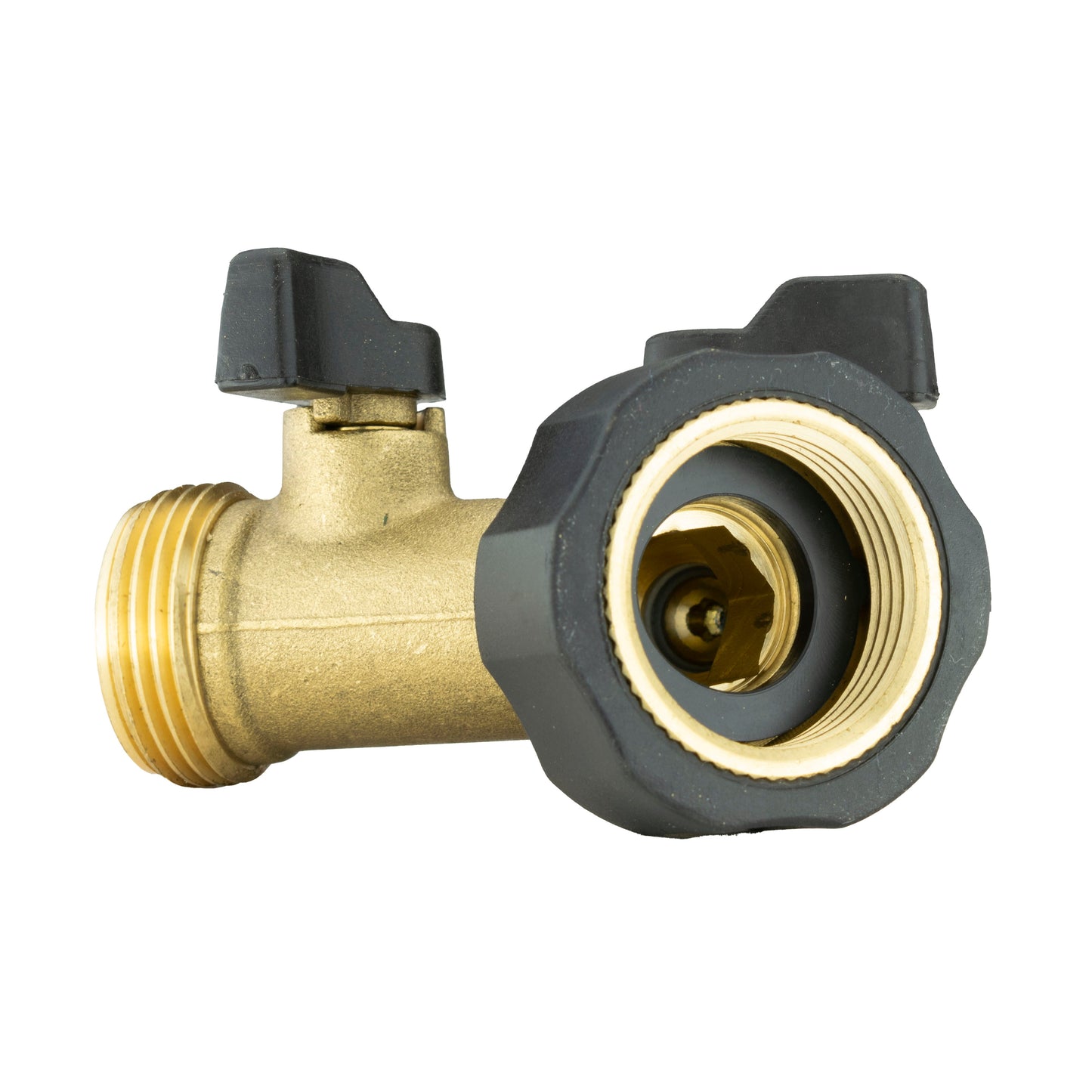Double Tap Connector with Valves and Threaded Outlets Brass for Garden Hose Pipe